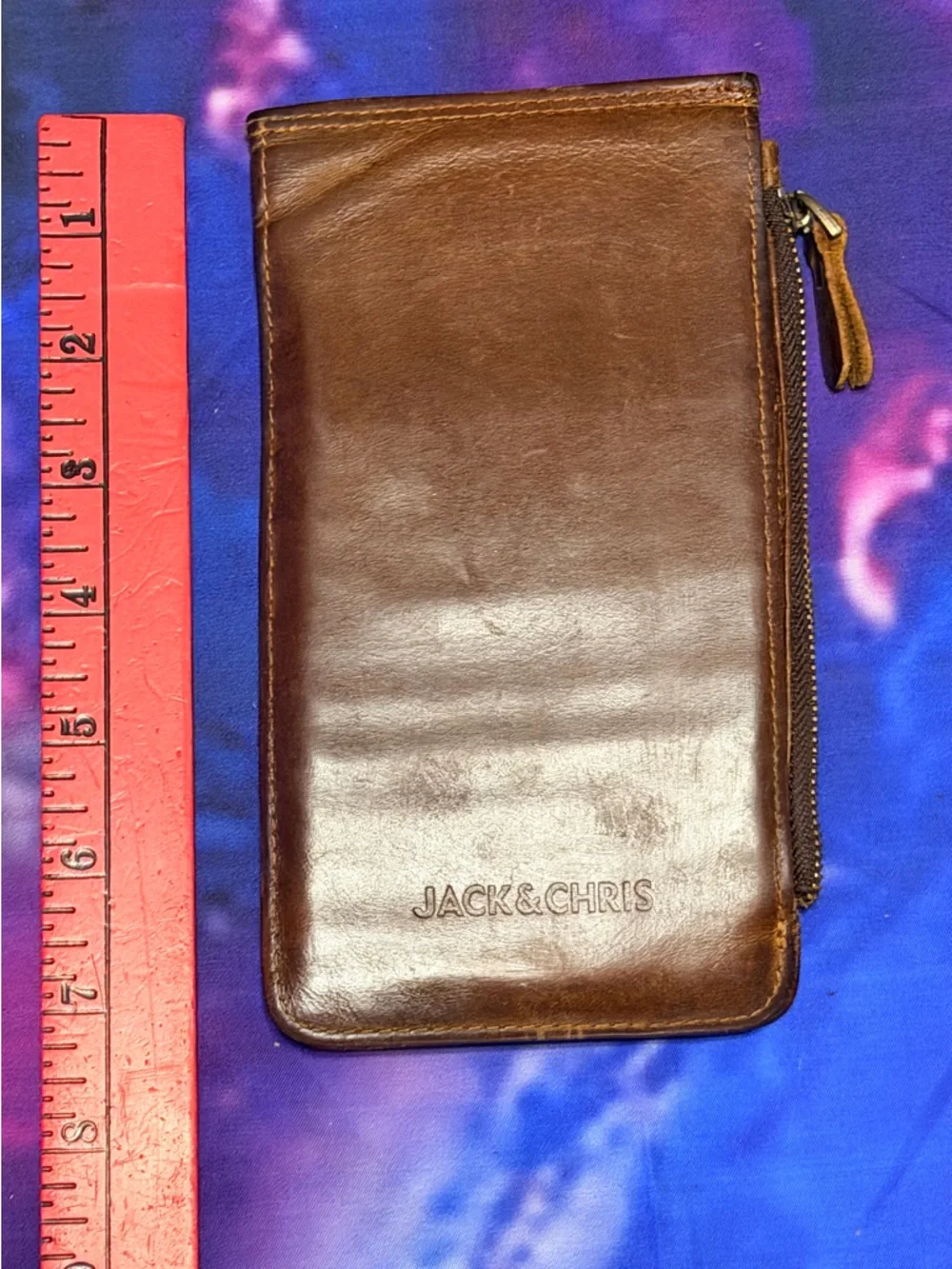 Jack & Chris Brown Leather Credit Card  Organizer Wallet with Zip Coin Pouch